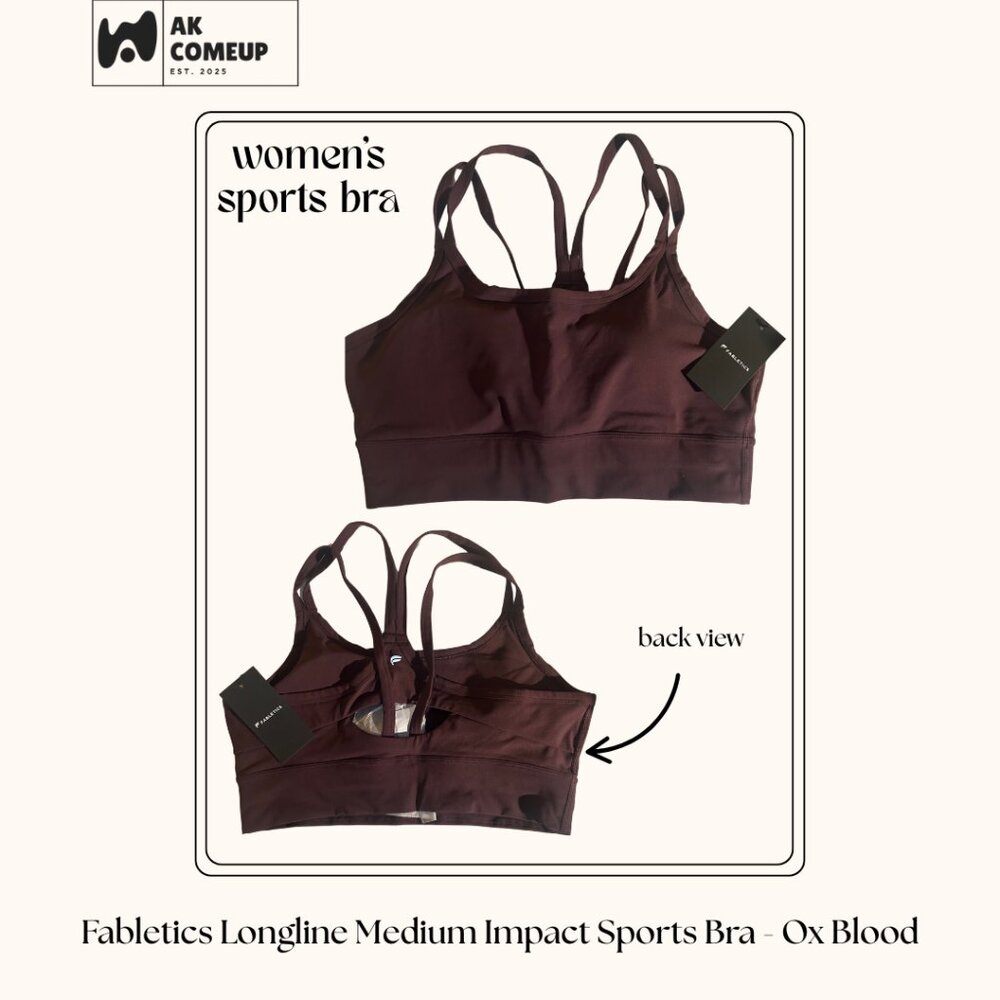 Fabletics Longline Medium Impact Sports Bra - Ox Blood